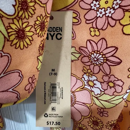 Madden NYC Floral Crop Top Yellow Orange White Back Tie Boho Summer LS Size M Size M