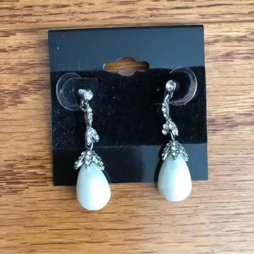 Natori  Faux Pearl Rhinestone Silver Plated Drop Earrings