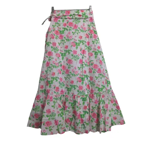 Hill House The Mirabel Skirt Pink Roses Wrap Midi Cotton XS New