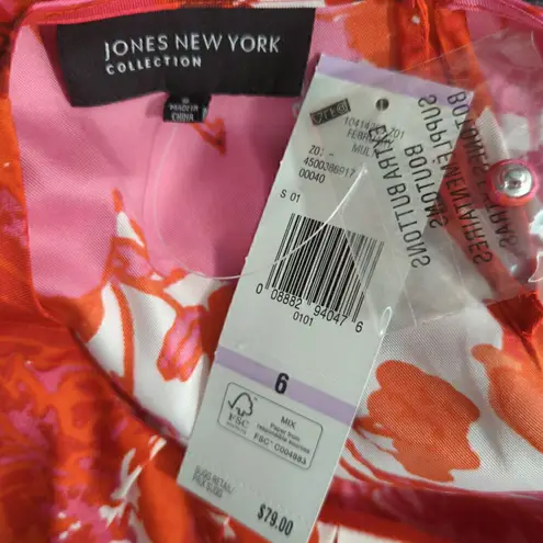 Jones New York Collection Red Floral Crew Neck Blouse Tank Size 6 NWT Red