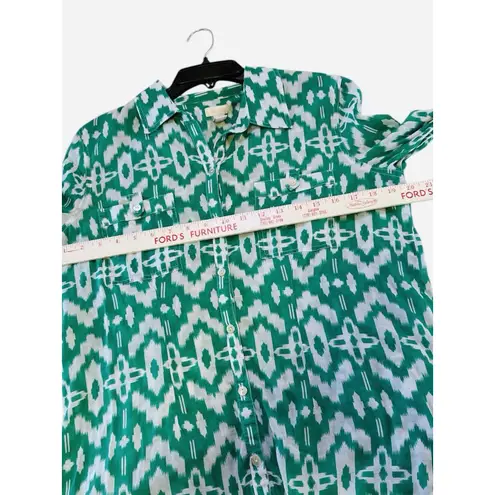 Chico's CHICO’S Green White Ikat Button Down Shirt 1 M 8 Boho Coastal Resort Travel