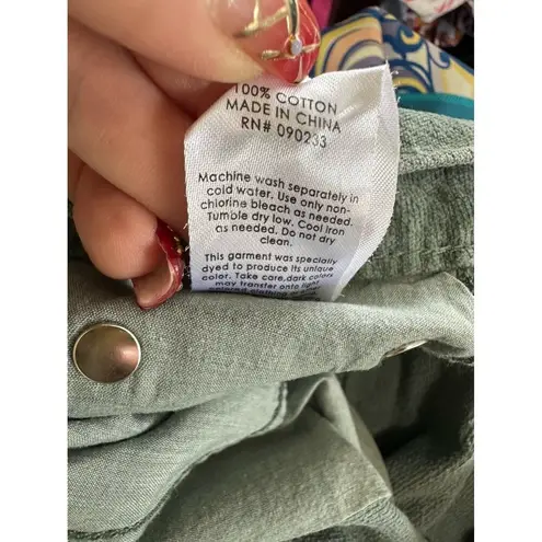 PacSun  Women's 100% Cotton Green Corduroy Button Fly Wide Leg Baggy Jean 25 - Image 7