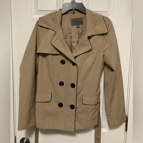 Forever 21  Tan Beige Double Breasted Belted Peacoat Jacket