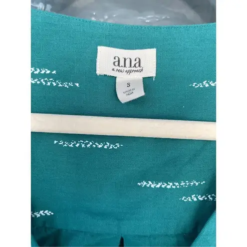 0802 a.n.a. A New Approach Teal White Short Sleeve Cropped Button Up Top Size Sm