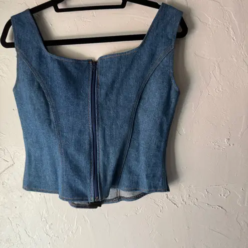 Women Denim Corset Top Lace Up Front Sleeveless Zip Western Going Out S Festival Blue