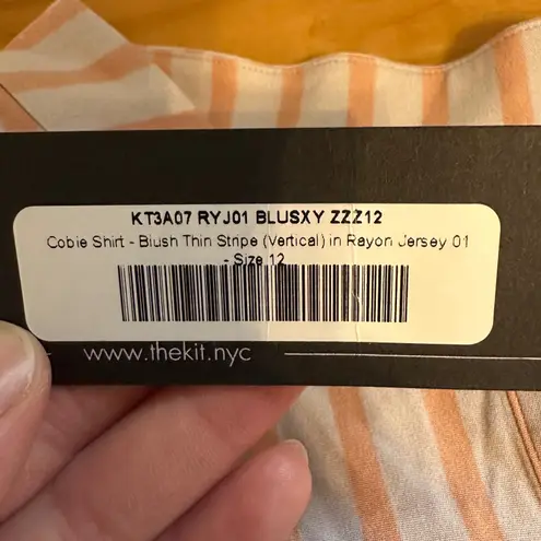 THE KIT. Womens Blouse Size 12 Peach Beige Striped 3/4 Sleeve Button Down Tan