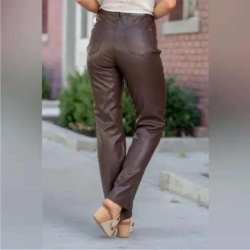 Judy Blue Faux Leather High Rise Straight Pants | Espresso Brown | 31/13