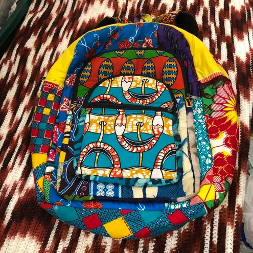 Unique Unisex African custom handmade patchwork backpack school work laptop computer bag purse large Measurement in pics - Image 3