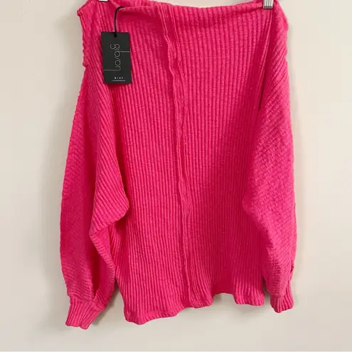 Gibson Nordstrom Bright Pink Ribbed Off the Shoulder Sweater Size Large NEW