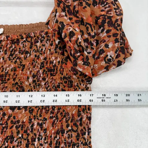 Beach Lunch Lounge Smocked Midi Dress Animal Print Long Sleeve Casual XL Brown