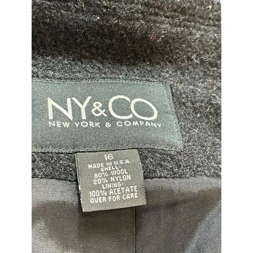 New York And Company VTG NY & Co Wool Blend Coat Women’s 16 Black Button Front USA Made