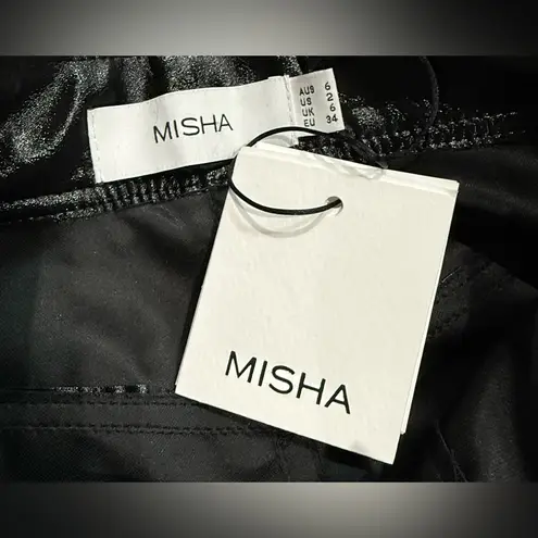 NWT Misha Bertha Black Vegan Leather High Waist Crop Flare Pants Size 2 $238