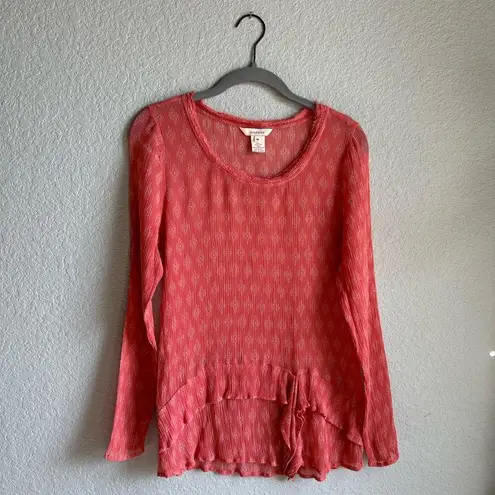 Sundance 💗 Coral Silk Medallion Print Ruffle Blouse