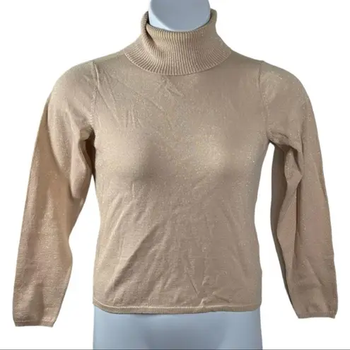 New York & Company Y2K Rose Gold Glitter Fitted Turtleneck Sweater Size Small Pink