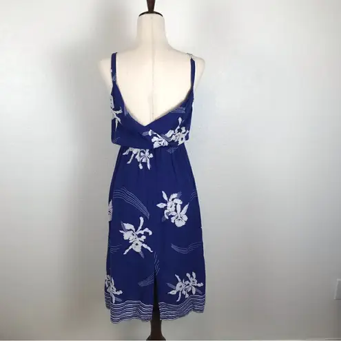 Vintage 70’s Young Edwardian spaghetti strap surplus Hawaiian print sundress S* Blue