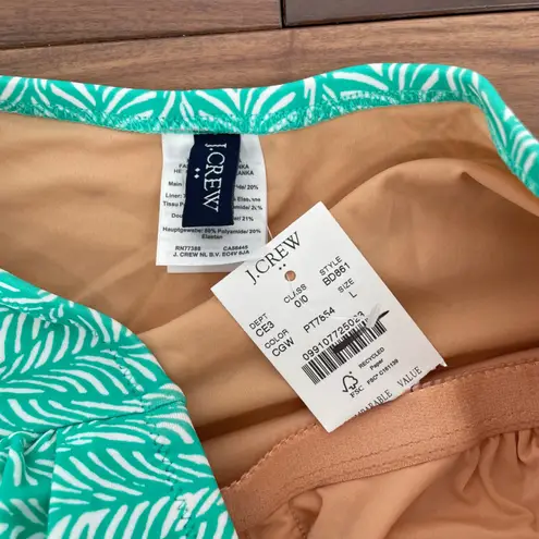 J.Crew Ruched Strapless One Piece Swimsuit Green White Leaf Print Size L Size L