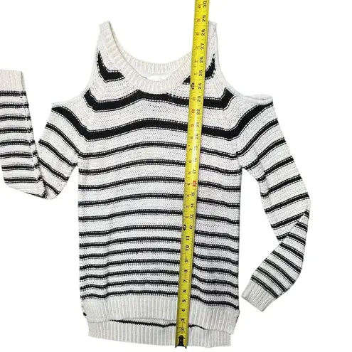 La Classe Couture Sweater Womens XS Black White Striped Cold Shoulder Pullover