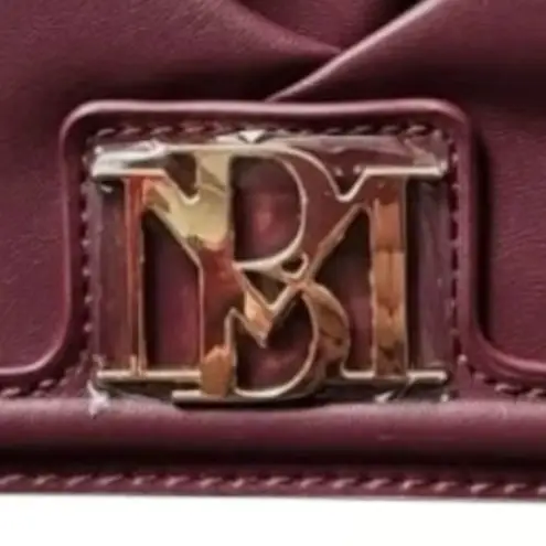 Badgley Mischka NWT Pleated Wine Crossbody Bag Snap Flap Gold Hardware