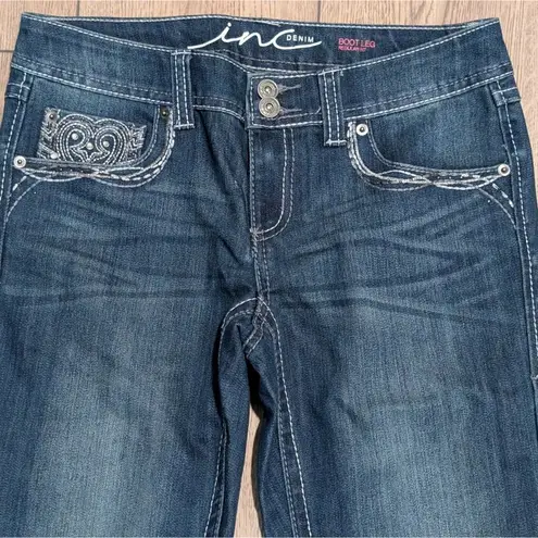 INC Jeans Womens 4 Boot Leg Bootcut Rhinestones Bling Pockets Regular Fit Blue