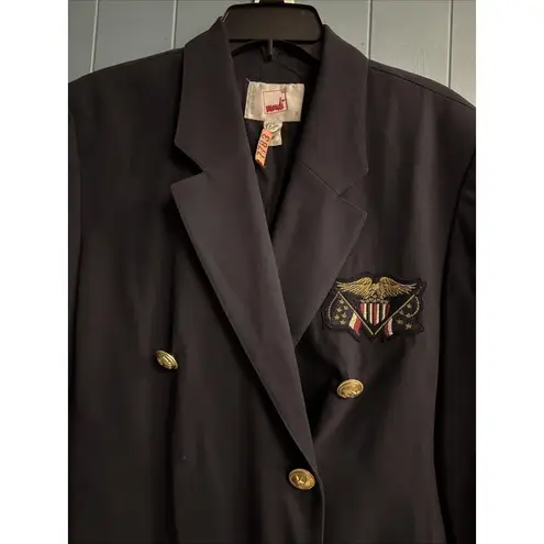 Mondi Women's Vintage Military Nautical Double Breasted Blazer Jacket Sz 38 M/L Blue Size M