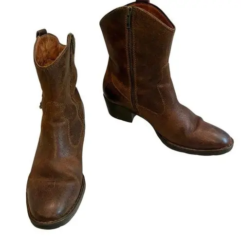 Born Karin Brown Distressed Leather Side Lace Western Ankle Boots, Sz 9
