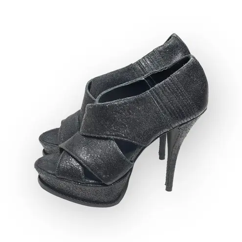 Elizabeth and James š Milla Platform Stiletto Heel Sandal š Black Sheen š7.5M