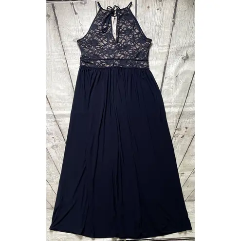 Nightway Navy Lace Keyhole Halter Dress