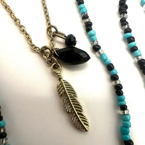 Blue and black double chain long necklace