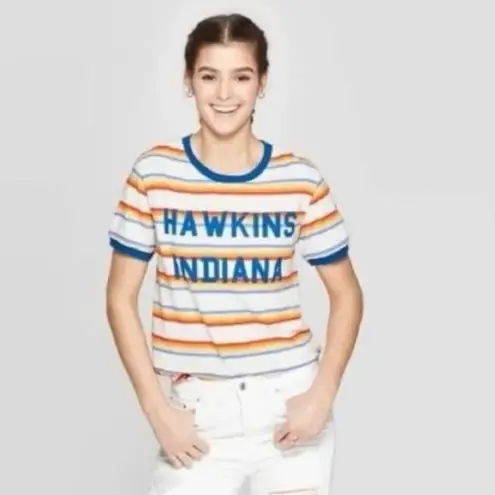 Netflix Stranger Things  Rainbow Stripe Hawkins Indiana Ringer T-Shirt XS