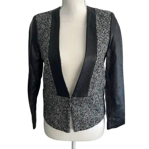 BY MALENE BIRGER Elegant Sway Chium Leather Tweed Blazer Jacket Size 36 US 4 NWT Black