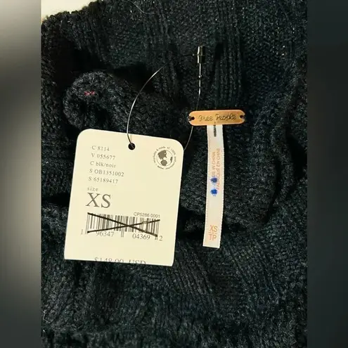 Free People  Reina Cable Knit Pullover in Black Size XS NWT $148