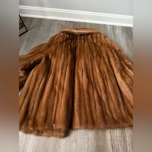 VTG 1960s 70s Mink Coat Elegant Brown Fur Coat Jacket Overcoat Soft Size S M