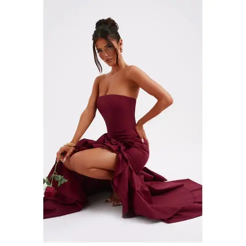 Babyboo Angelina Strapless Ruffle Maxi Dress NWT Burgundy Formal Gown Sz Small