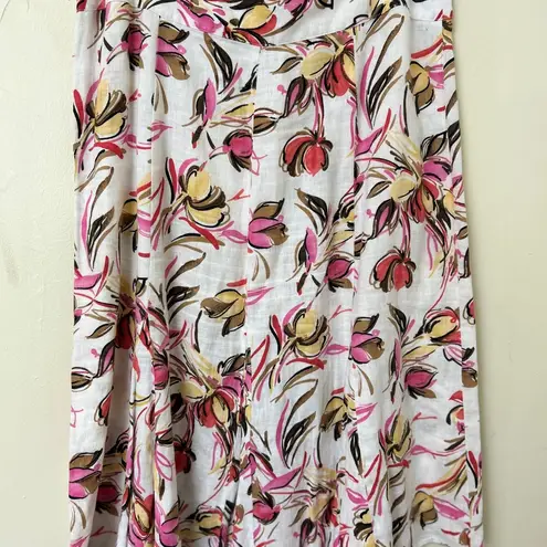 JM Collection 100% Linen long floral A-Line Midi side zip Skirt size 14