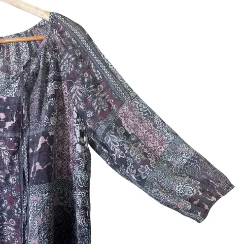 Como vintage Patchwork Floral Peasant Blouse Womens XL Purple Boho Hippie Gypsy