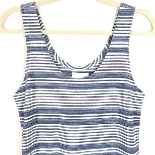 LYSSÉ New Lysse Stripe Knit Mulholland Midi Side Slit Sleeveless Tank Dress Blue