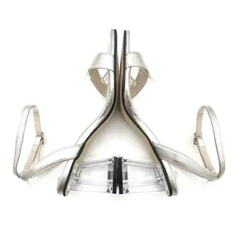 All Black Crystal Lady Sandal Size EU 37 | US 6.5 Platinum Leather Lucite Heel Silver