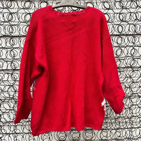 90s ugly Christmas sweater tree snowflakes chenille polar bear teddy bear yak? Red Size XL