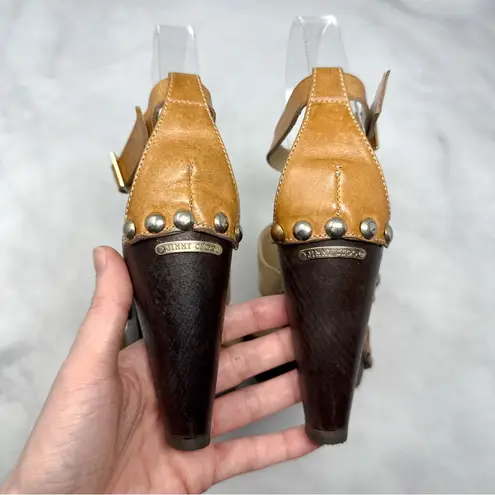 Jimmy Choo Chunky Platform Block Heel Studded O Ring Suede Leather Sandal Heels