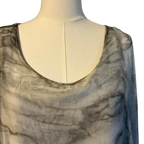 Tempo Paris Poncho Top Women VTG Silk 2 layers Gray Marbled Artsy Boho Flowy S/M - Image 2