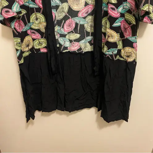 Christina Fairbanks Womens Kimono Duster M 38” Black Umbrellas Tropical Print Size M