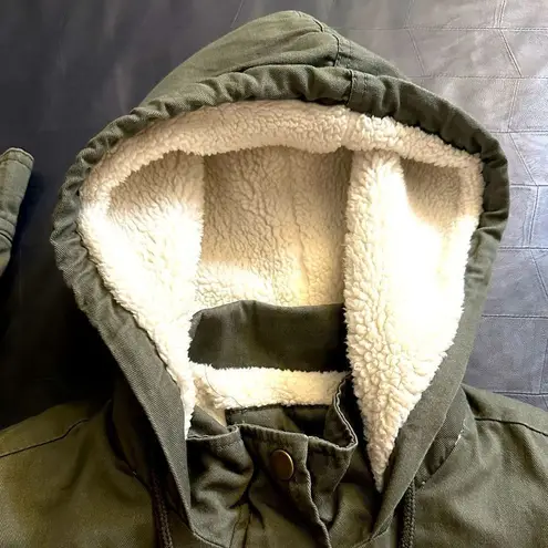 Hooded Faux Shearling Jacket Green