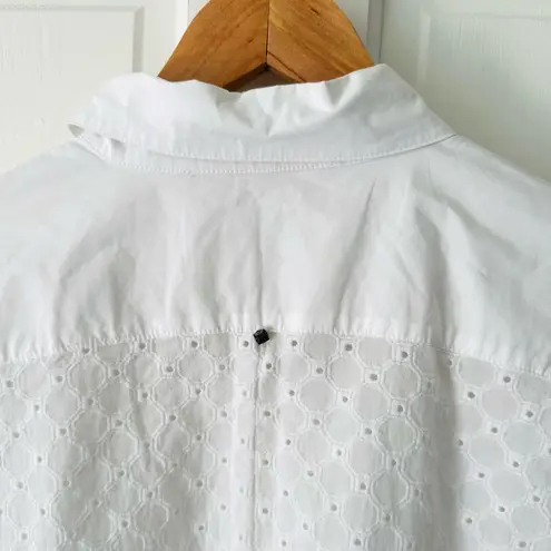 Marina Sport Oversized White Eyelet Boxy Button Up Dolman Sleeve Shirt Size 14