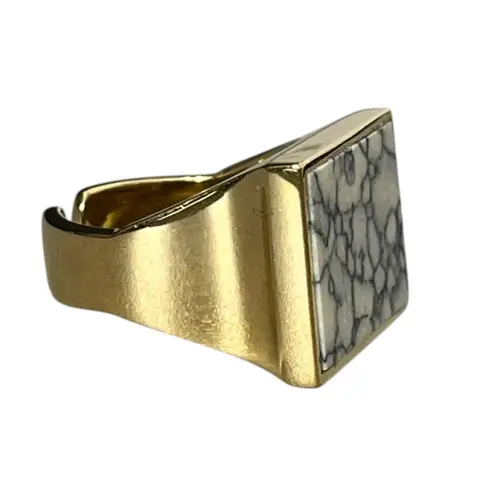 Isabel Marant To Dance Ring White Grey Marble Brass Adjustable Cocktail Designer