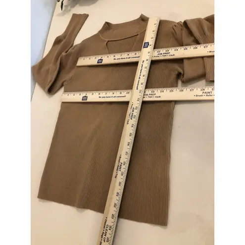AZ Women’s Tan Cutout Sweater Long Sleeve Ribbed Knit Viscose Blend Small Preppy Size M