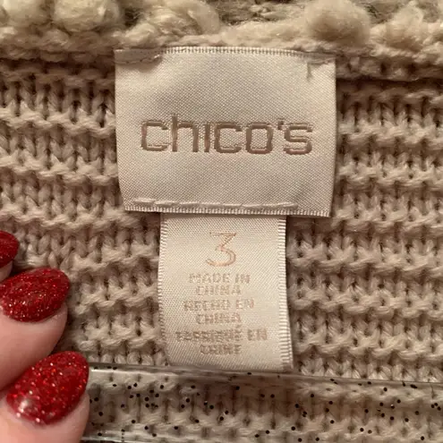 Chico's  Size 3 (XL/16) Beige Wool Blend Knitted Open Front Sweater Cardigan.