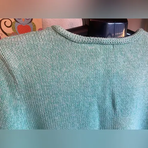 LL Bean Pullover V Neck Sweater 100% Cotton Womens Medium Mint Green Blue Size XL
