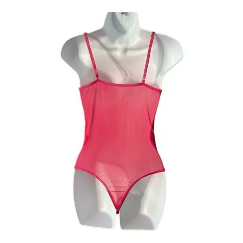 Pink Floral Lace Scalloped Sheer Lingerie Teddy Bodysuit Size S Pink