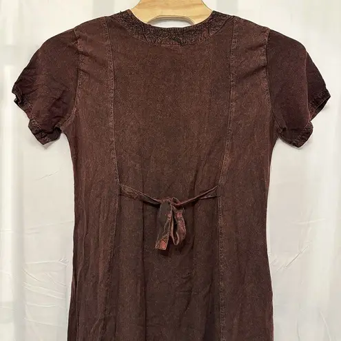 Magic Dress One Size Burgundy Embroidered Short Sleeve Maxi Adjustable Waist Tie