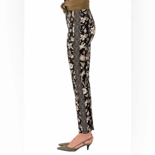 Elie Tahari Floral Straight Leg Black Pants size MEDIUM pull on NWOT